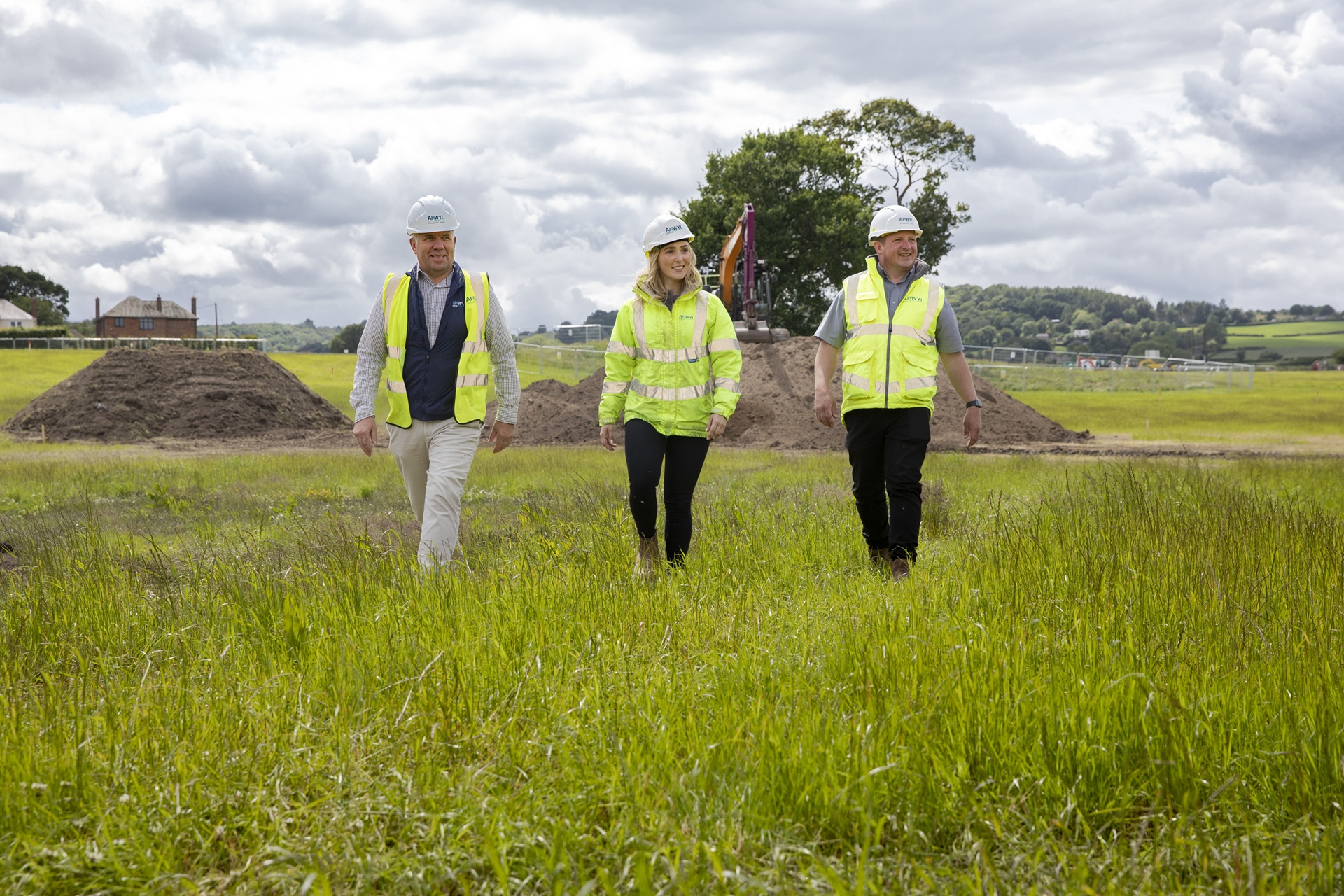 Anwyl Homes ; Start of works Dol Derwen, Mold. Pictured from left; John Wilson; construction Manager, Jess Phillips; Heath and safety Manager and Geraint Anderson; Site manager. Picture Mandy Jones